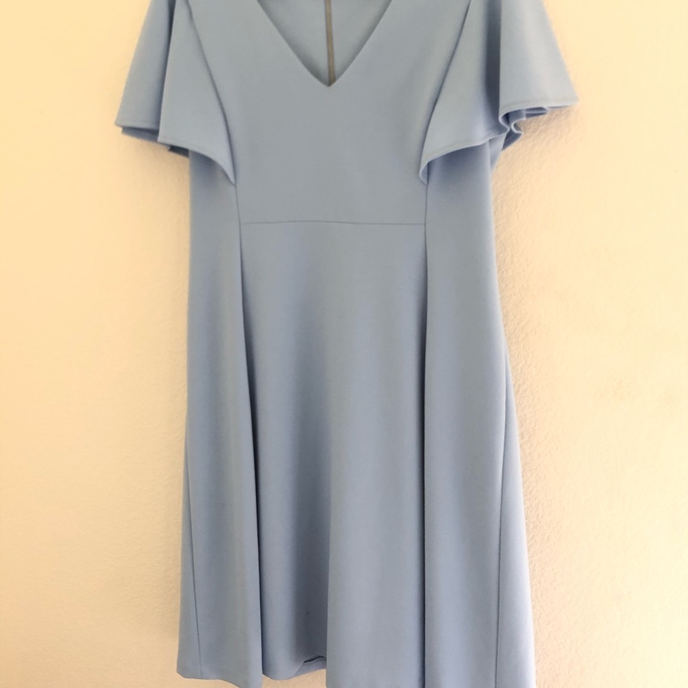 Blue Fit and Flare V-Neck Dress